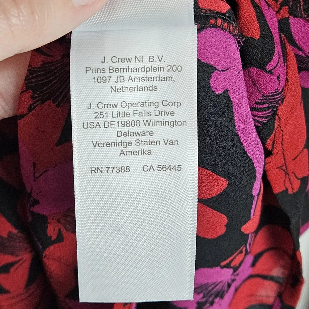 J.Crew Factory Floral Blouse Size M Printed Button-Neck Top Ruffle Sleeves BD266